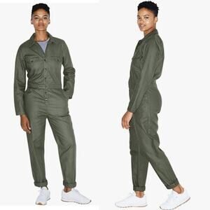 American Apparel Long Sleeve Twill Coverall green Lieutenant cotton Jumpsuit M